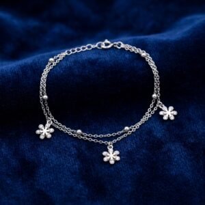 Silver-Plated Layered Flower Charm Bracelet