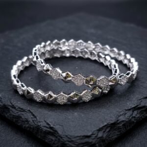 Contemporary Geometric Honeycomb Silver-Plated Bangles (Set of 2)