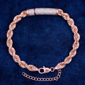 Iced-Out Rose Gold Rope Chain Bracelet