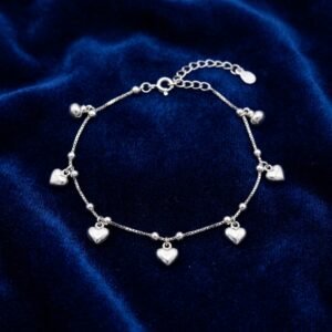 Silver-Plated Hanging Puffed Heart Charm Bracelet