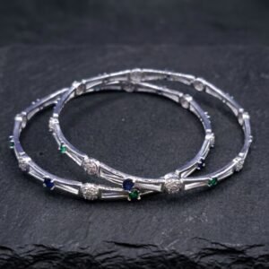 Contemporary Cutout Silver-Plated Multicolor Gemstone Bangles (Set of 2)