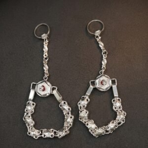 Pure Silver Traditional Bichhiya Toe Rings with Attached Chain – CZ Diamond & Ruby Accent Bridal Chandi Toe Rings