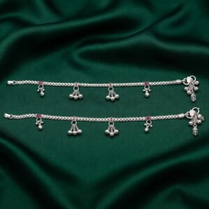 Sterling Silver Ruby-Enamel Tiered Ghungroo Payal