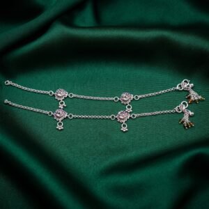 Sterling Silver Meenakari Peacock Motif Payal