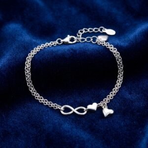Silver Infinity and Double Heart Bracelet