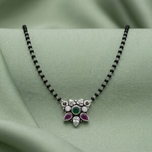 Silver Navratna-Inspired Floral Mangalsutra