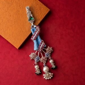 Oxidized Silver Light Blue Fabric Floral Chabi Chhalla