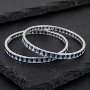 Elegant Sapphire Blue & White Baguette Cut Zircon Eternity Bangles (Set of 2)