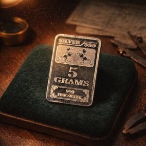 999 Fine Silver Bullion Bar – 5 Grams / Five Grams Pure Investment Grade Silver with Twin Rearing Horses Design