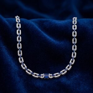 Sapphire Blue and Crystal Geometric Link Necklace