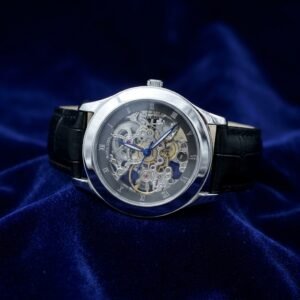 Men's Premium Automatic Skeleton Watch with Black Croc Leather Strap