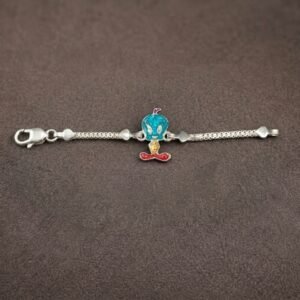 Pure Silver Kids Bracelet – Tweety Bird Design Colorful Enamel Silver Nazariya / Bracelet for Babies
