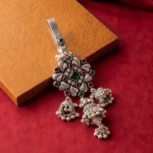 Oxidized Silver Geometric Floral Saree Waist Challa