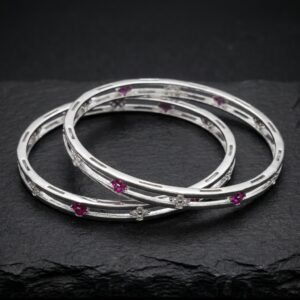 Elegant Cutout Floral Silver-Plated Festive Bangles (Set of 2)