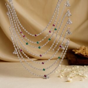 Silver Layered Step Anklet — Multi-Strand Beaded Payal with Colorful Accents