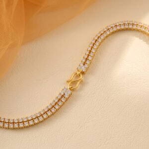 Gold-Plated Double-Row CZ Tennis Bracelet — Modern Festive Statement Link Bracelet