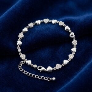 Alternating Pave and Polished Heart Link Bracelet