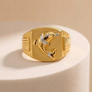 Men's Dual-Tone Gold Dolphin Signet Ring