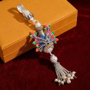 Oxidized Silver Peacock Motif Pearl Tassel Chabi Chhalla