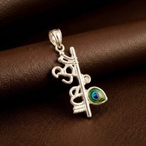 Silver Lord Krishna Om & Flute Devotional Pendant