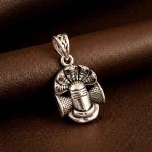 Silver Lord Shiva Lingam with Sheshnaag & Damru Pendant