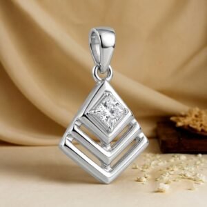 ilver Geometric Rhombus Chevron Solitaire Pendant