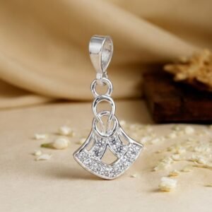 Silver Art Deco Fan Geometric Drop Pendant