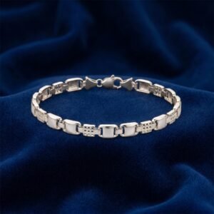 High-Polish Grid-Accent Link Bracelet
