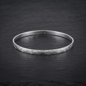 Sterling Silver Continuous Floral Scroll Engraved Bangle