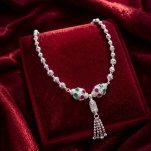 Traditional Single-Strand Silver Kandora / Meenakari Bead Waist Chain