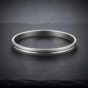 Sterling Silver Double-Groove Matte Minimalist Kada Bangle